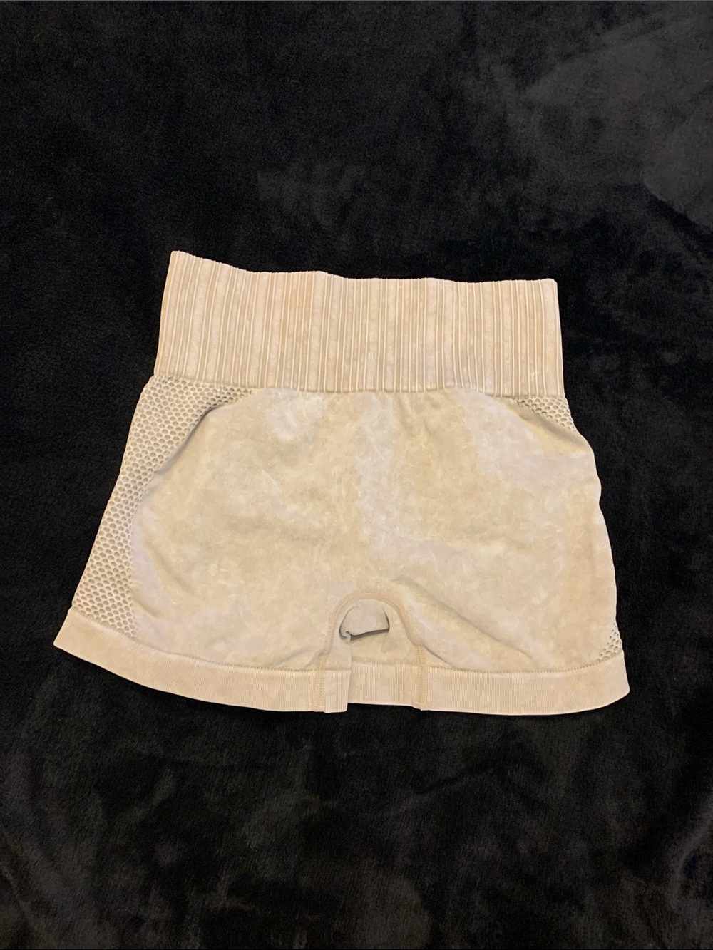 Beige Women's yoga Shorts with Wide Ribbed Waistband